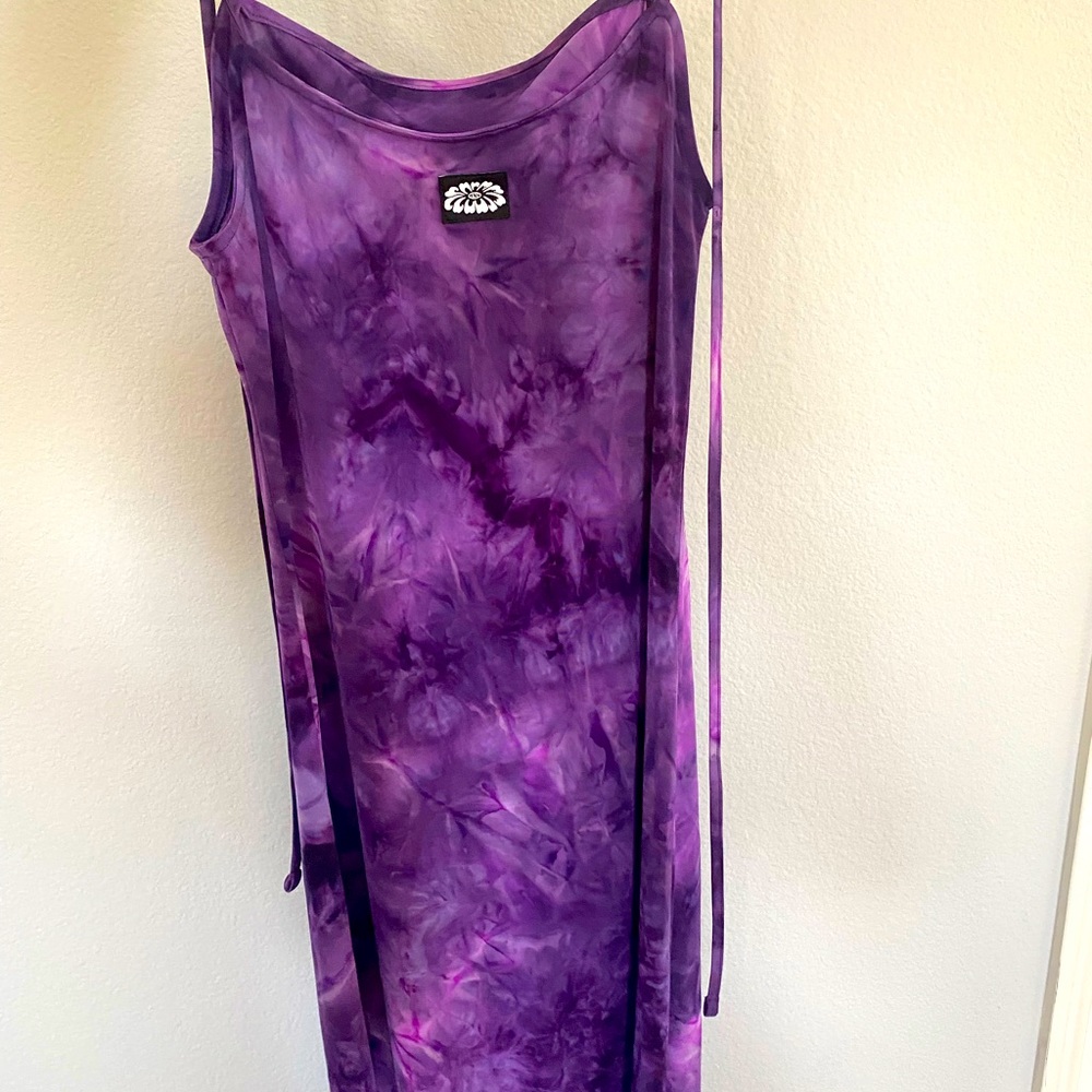 Long purple tye dye maxi dress with slits